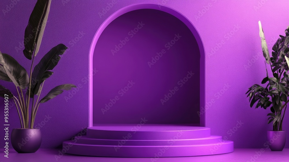 Poster violet contemporary architectural podium stage designed for product display 3d render