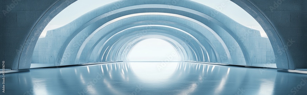 Poster futuristic architectural background featuring an arched interior in 3d render