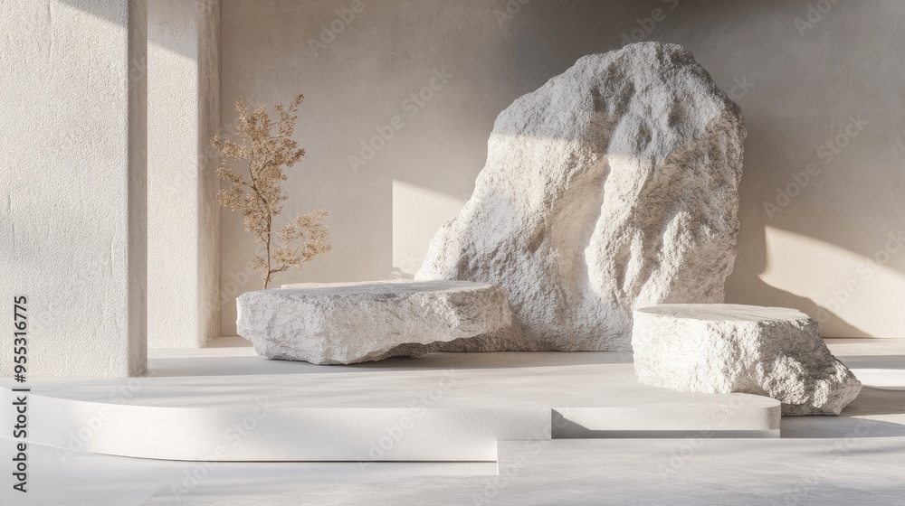 Aufkleber Abstract geometric background featuring stone and rock shapes ideal for a minimalist podium display or showcase 3D rendering