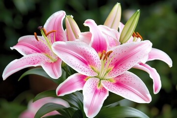 Lilies, stargazer lilies, vibrant pinks and whites captivate with their dramatic, star-shaped blooms