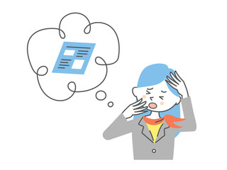 イラスト素材：失敗に気づき困った顔のビジネスウーマン