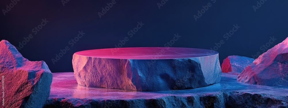 Aufkleber elegant podium display on a rock surface mock up for cosmetics and skincare backdrop featuring produ