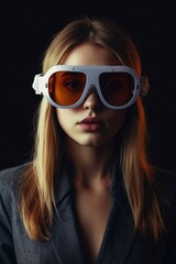 Naklejka premium Moody Futuristic Fashion: VR Girl in Cinematic Silhouette