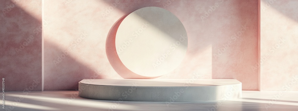 Poster Empty showcase featuring geometric shapes in a contemporary minimalist design Abstract backdrop created for product display 3D rendering illustration for product presentation