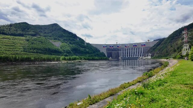 Sayano-Shushenskaya hydroelectric power station on the Yenisei River. Russia. Khakassia