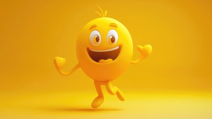 Obraz premium Playful 2D cartoon character in bright yellow
