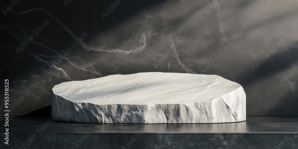 Aufkleber elegant white stone podium on a dark surface with shadow reflection on the wall ideal for branding a