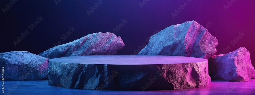 Aufkleber Elegant podium display on a rock surface Mock up for cosmetics and skincare backdrop featuring product presentation with stone elements