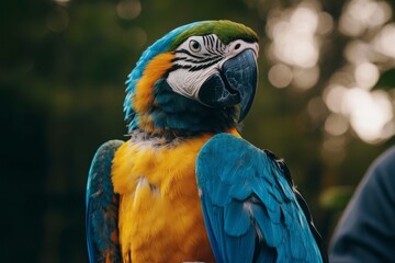 Close-up Portrait of a Blue and Gold Macaw with Blurred Background