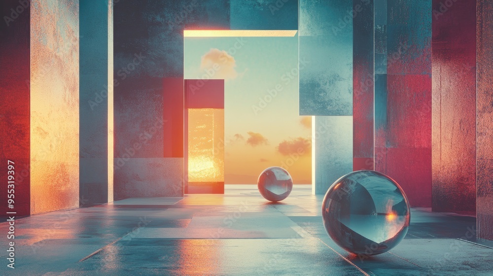 Aufkleber Stunning backdrop featuring geometric shapes in a 3D illustration and rendering