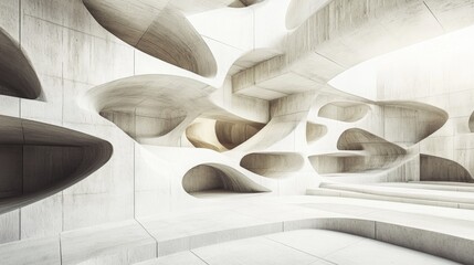 Abstract architectural background featuring geometric shapes and wall designs in a 3D rendering