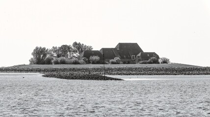 
house on a terp on the North Sea island of Hallig