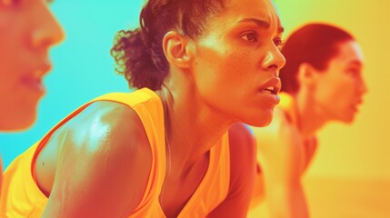 Intense Womens Basketball Training - Young Ethnically Diverse Players in Midday Gym Practice, Displaying Determination, Unity, and Athletic Gear