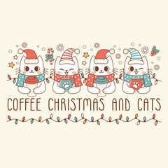 cute illustration of kittens with cups of hot chocolate