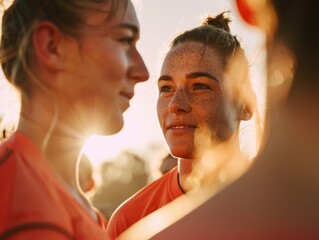 Female Athletes in Early Morning Training Teamwork and Strategy in Womens Rugby Sevens or Basketball, Fostering Unity and Preparation
