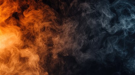 Abstract background of swirling black and orange smoke, creating a dramatic, foggy effect reminiscent of fire and darkness.
