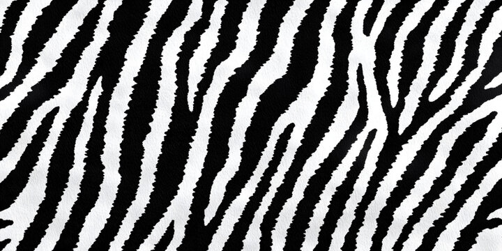 Seamless zebra skin or tiger fur stripe pattern. Tileable monochrome bold black and white African safari wildlife background texture. Abstract trendy boho chic fashion animal print camouflage motif.