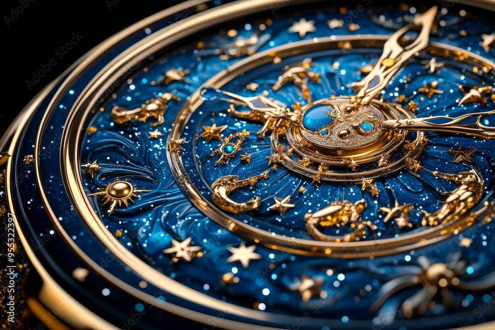 Wall mural zodiac signs in a celestial clock, captured in an artwork where the zodiac signs are part of a cosmi