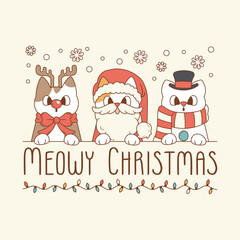 cute christmas illustration with kittens in costume