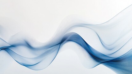 Obraz premium Dynamic wavy lines in white and blue, gracefully curving on a soft background, with an abstract and minimalist style