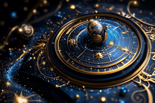 Zodiac signs in a galactic journey, depicted in an illustration where each zodiac sign is part of an epic journey through the galaxy, with stars, planets, and cosmic phenomena guiding their