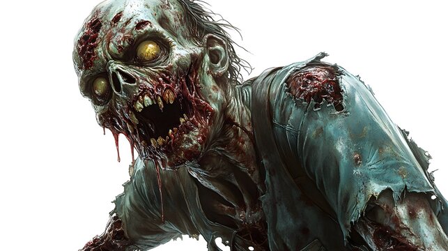 Plague zombie with festering sores, grotesque boils, and a haunting Halloween mask, detailed horror illustration, isolated on white background