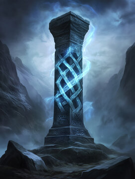 magical mystical collum in the mountains background illustration - fantasy - generative ai