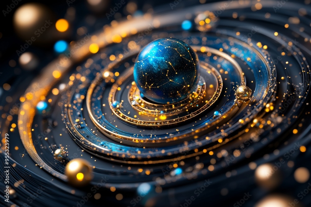 Wall mural zodiac signs with their ruling planets, depicted in a cosmic scene where each zodiac sign is connect