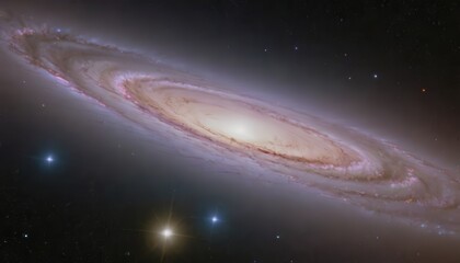 Obraz premium A spiral galaxy with a bright core and visible arms, set against a dark background speckled with distant stars.