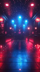 Dark background with lines and spotlights, neon light, and night view. Abstract pink background.