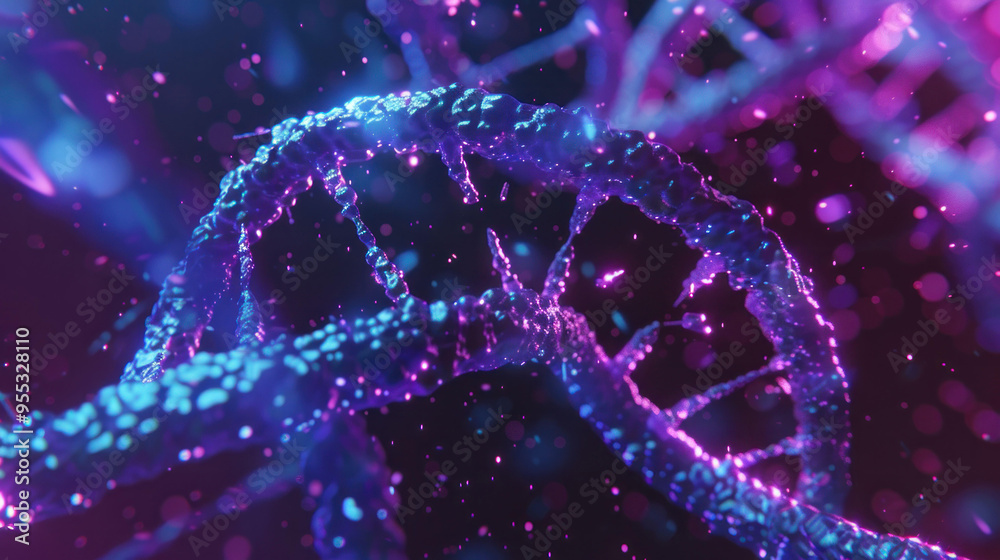 Aufkleber A vibrant and colorful representation of DNA strands, showcasing intricate details and dynamic background. image evokes sense of wonder and exploration in field of genetics. 