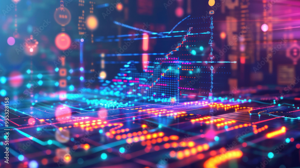 Aufkleber Digital data visualization with colorful graphs and charts 