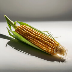 A corn shown with a shadow on white background. Ai Generated