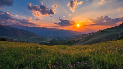 Sunset over Armenian terrain