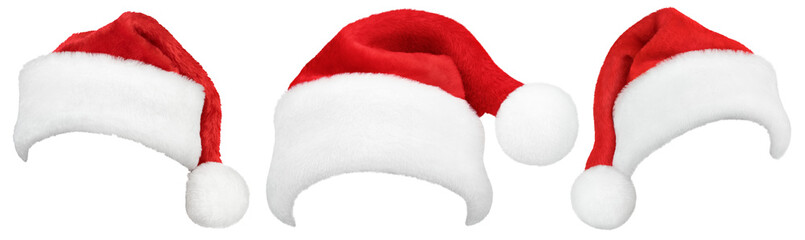 Set of Santa Claus red hat or Christmas red cap isolated on transparent background