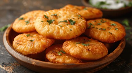 Poori bread diwali holiday traditional Indian food, closeup