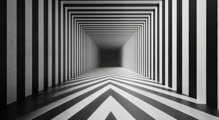 Obraz premium A mesmerizing black and white corridor with zigzag patterns stretching into the distance