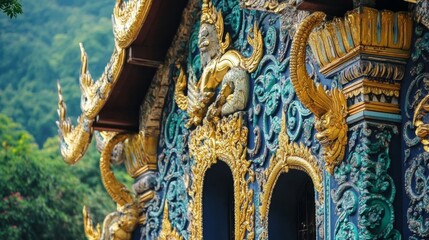 Fototapeta premium Ornate temples grace Chiang Mai mountains