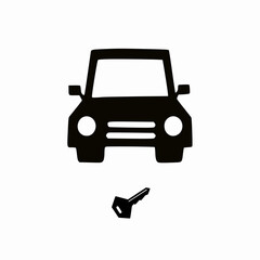 Simple vintage car with key icon illustration on a white background, Vector Illustration , black and white