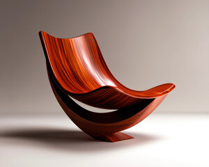 A wooden chair with a curved back and a wooden seat. The chair is sitting on a white surface