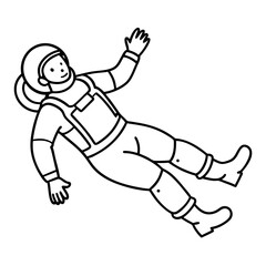 Astronaut floating in zero gravity, line art illustration