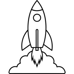 Rocket blasting off into space, simple line drawing