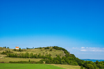 View of the Ehrenbürg, called Walberla, one of the holy mountains of the Franks, with the Walburgis Chapel