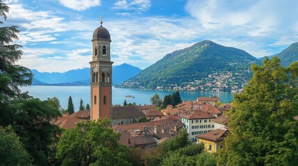 Cathedral's panorama and tower in Lugano