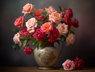 Obraz premium a glass vase full of multiple colored flowers, AI Generated