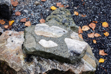 Pieces of marble in stone Outside. Marble mining.