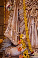 Subho mahalaya, An idol of animal of goddess durga decorated in Pandal. Durga Puja is biggest...