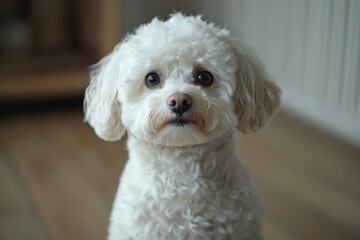 White Poodle Dog Looking Directly at the Camera