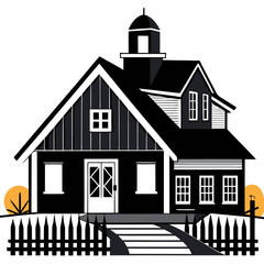 Farm house silhouette vector illustration on white background