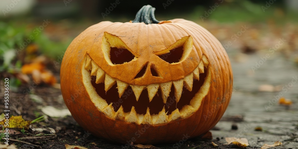 Wall mural a pumpkin with a sinister grin